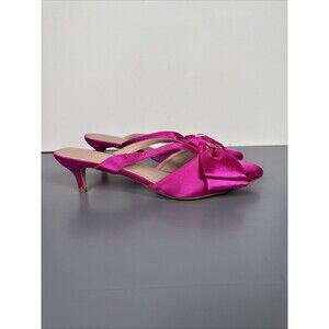 Perphy Sexy Cute Kitten Heels Satin Slide‎ Mules Hot Pink Bows Size 11  NEW